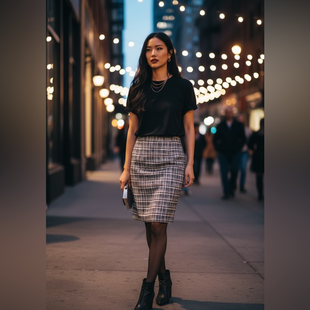 Holiday Party Preppy Office Career Tweed Straigth Skirt 4 Gray Cynthia Rowley